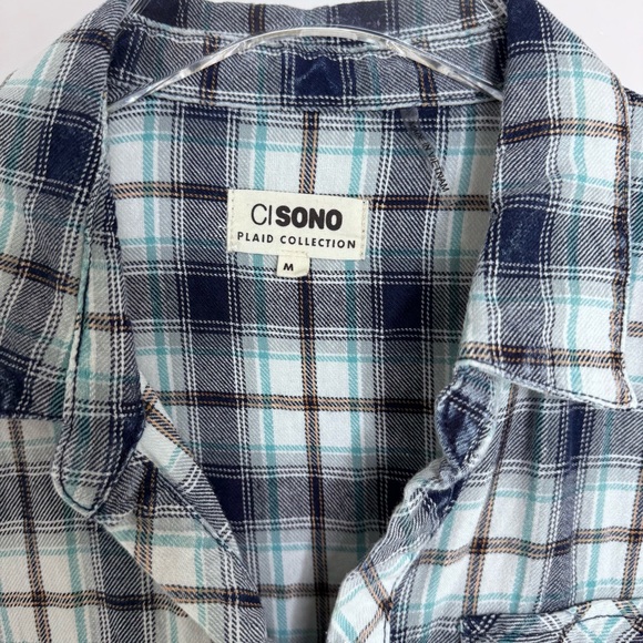 Ci Sono Plaid Collection Women Shirt Roll Up Sleeves Button Down Stretch Size M - Picture 8 of 10